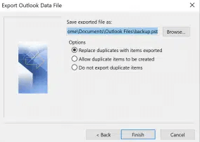 Select the location you want to save the PST file