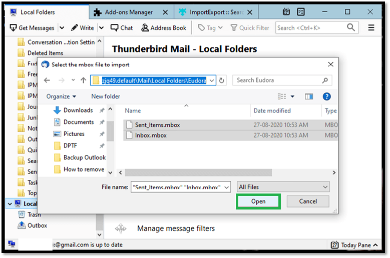 Navigate to the Eudora source database file