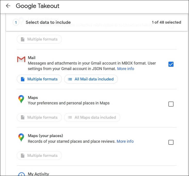 Deselect all the apps and only check the box in front of the Mail option