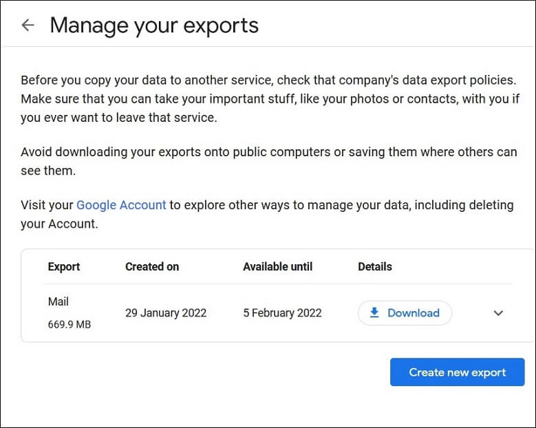 Wait for a little and after creating an Export file