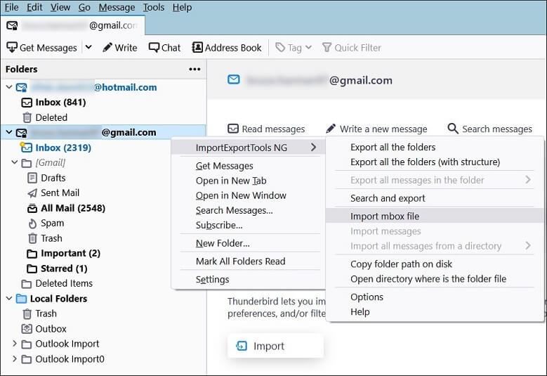 Choose ImportExportTools NG and select import mbox file