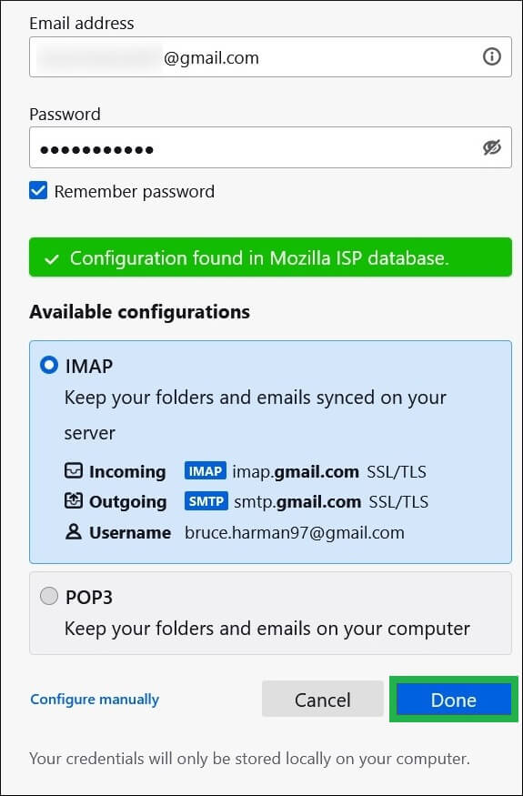 Choose the protocols – IMAP and POP3