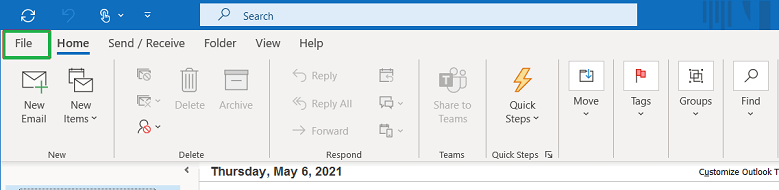 Choose the File option on top of the Outlook