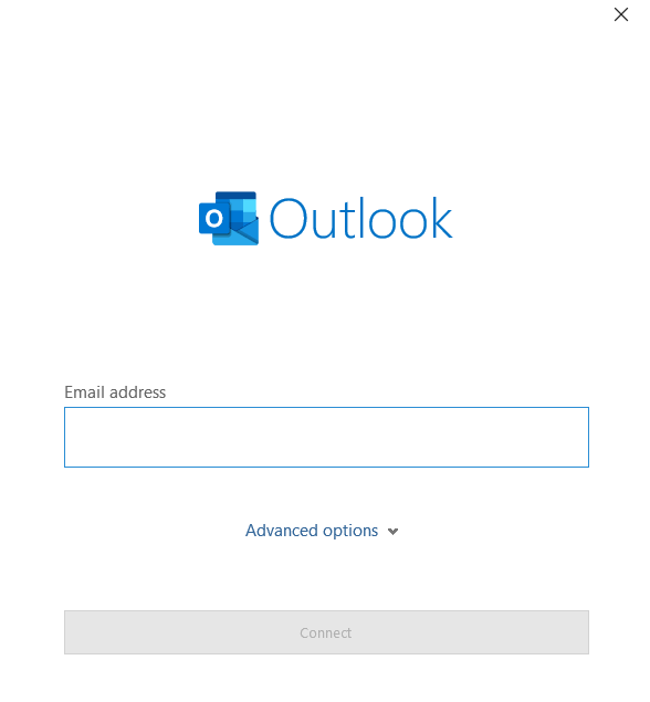 Enter the email address you want to connect with Outlook