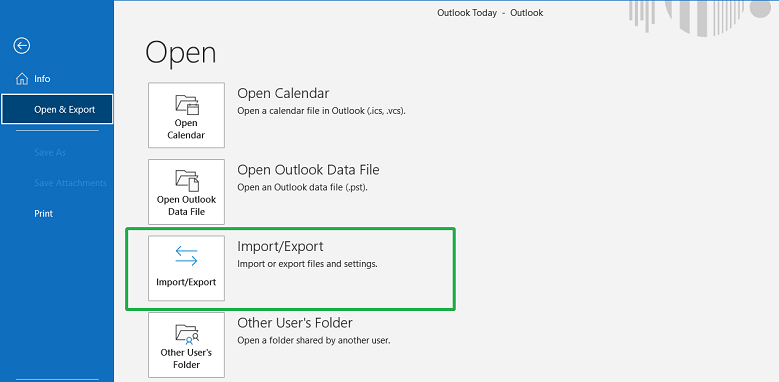 Open the Import/Export wizard