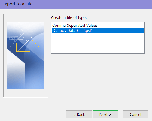 Click on Outlook Data File (.pst) 