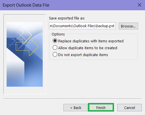 Click on Browse to navigate in the system to select a destination folder
