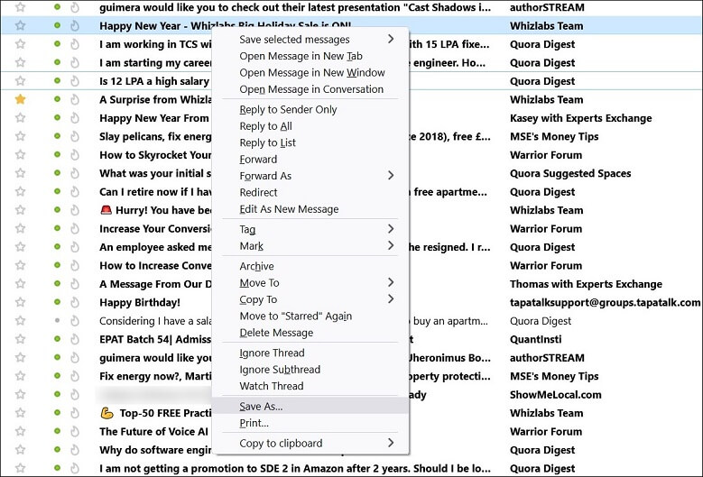 Select the email and right-click to them