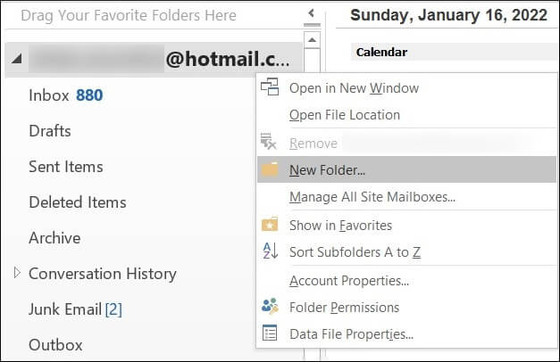 Create a new folder in Outlook