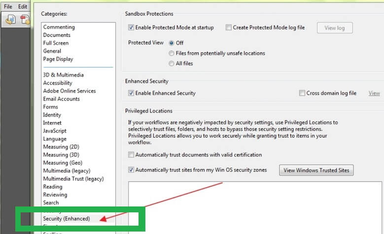 Click on Security (Enhanced)