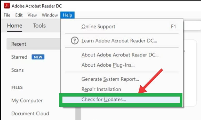 Check For Updates from the drop-down list