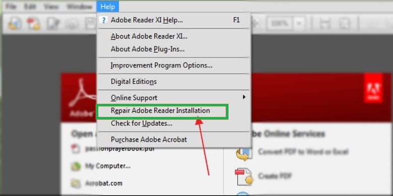 Select the Repair Adobe Reader Installation