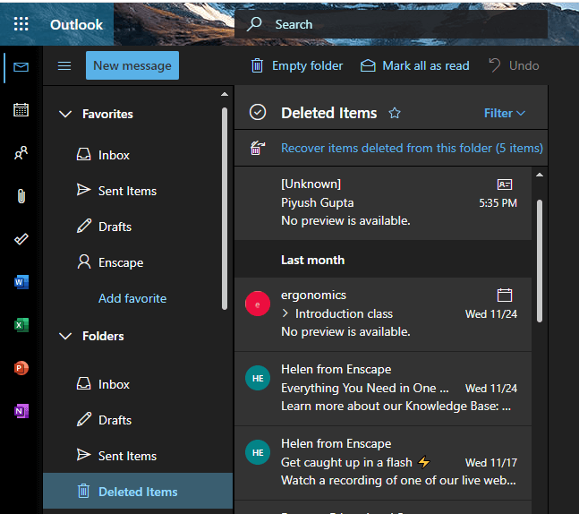 Navigate Deleted items folder under the mailbox folder
