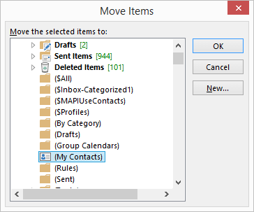 From the dialog box select Contact list and click Ok