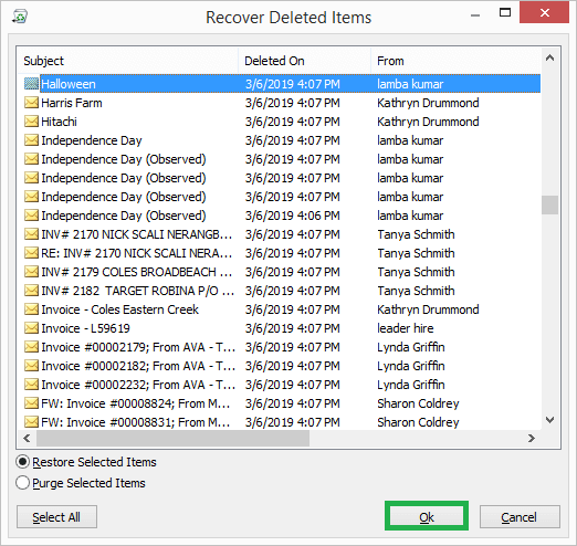 Sort out the lost contact based on the Subject or From column