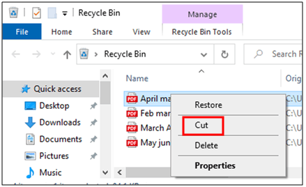 Right-click on the desired document and select Cut