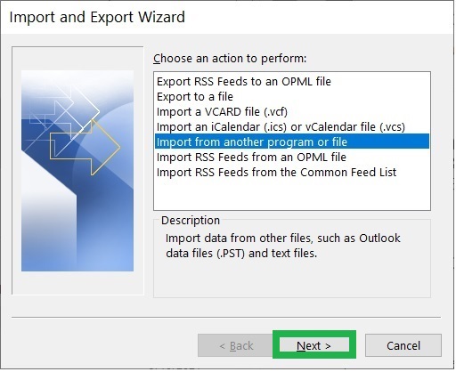 Choose ‘Import from another program of file