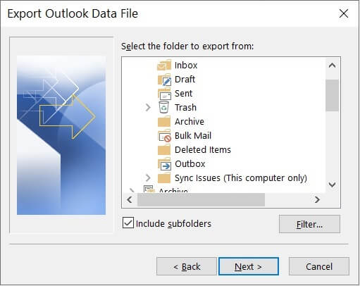Click the checkbox to include subfolders