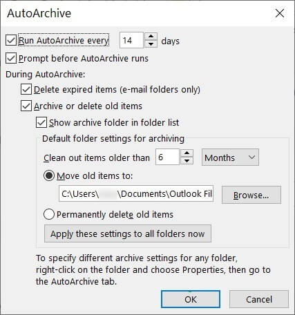 Browse option to save the archive data in a folder