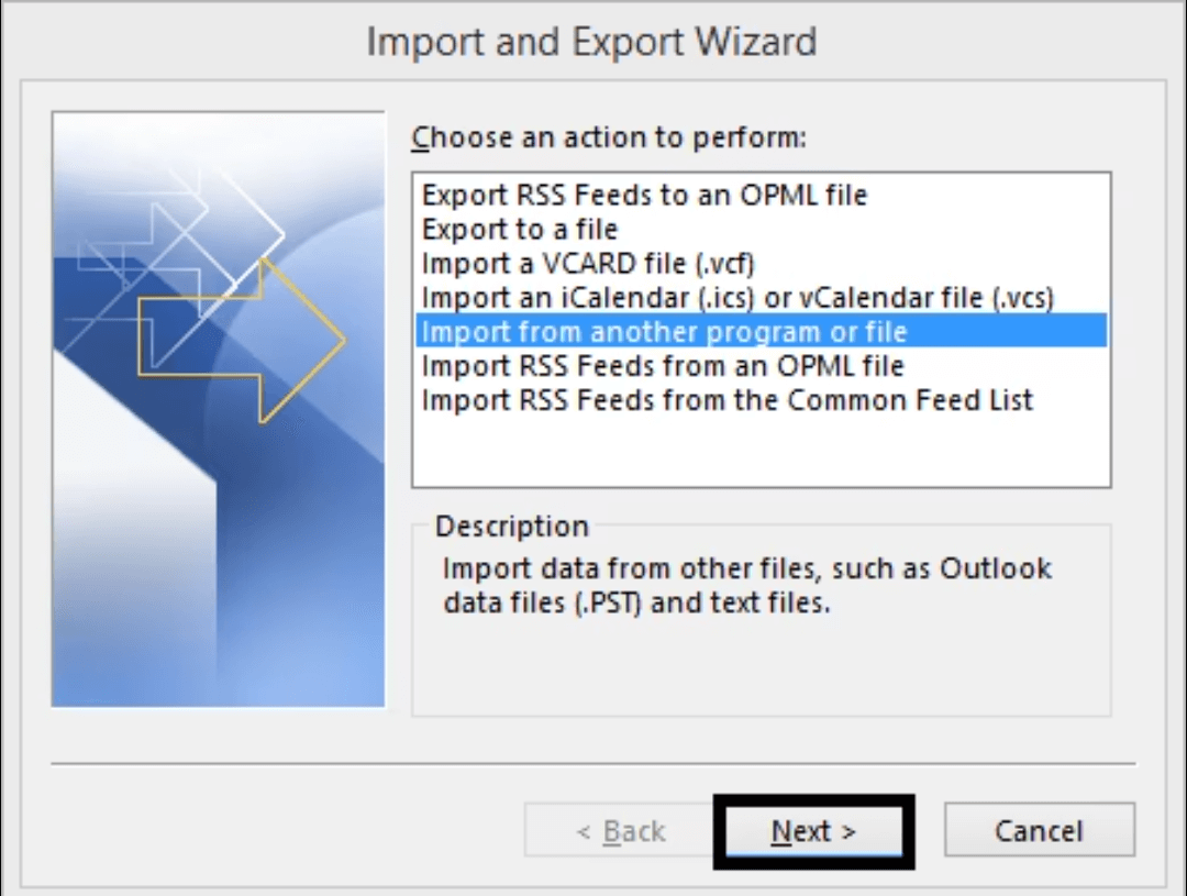 Import from another program or file