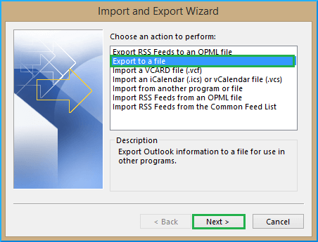 Select the Export to a File option