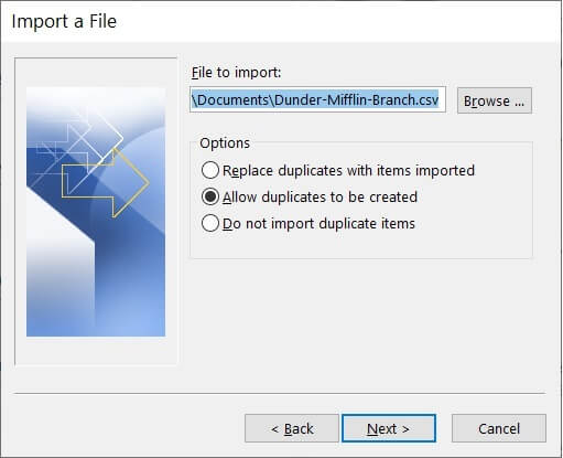 Browse the CSV file for the Lotus Notes