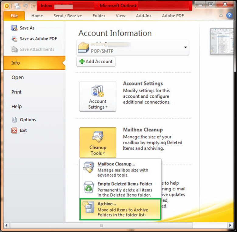 Cleanup Tools select the Archive option