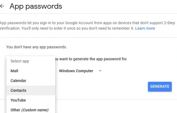 Create a password for and click Generate