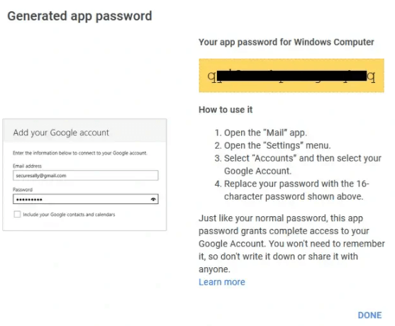 Your app password is created