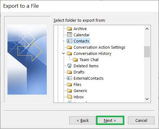 Select the contacts folders