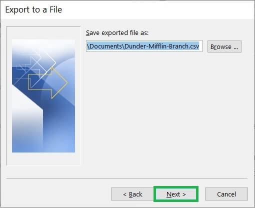 Choose the folder to save the CSV file