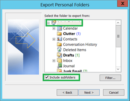 Select Calendar and Include Subfolders