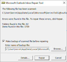 Click on the Repair button to repair the file