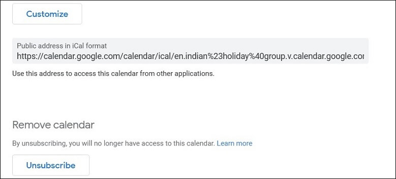 Choose the public address in iCal format