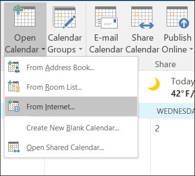 Open Outlook calendar and choose Open Calendar
