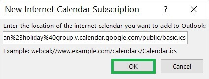 Paste the complete iCal URL in the textbox