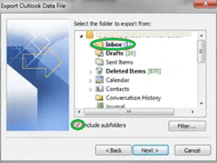 Select either one folder or the mailbox
