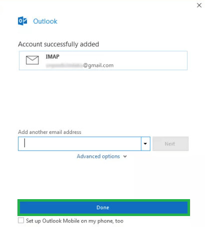 After the process is complete Outlook will inform you