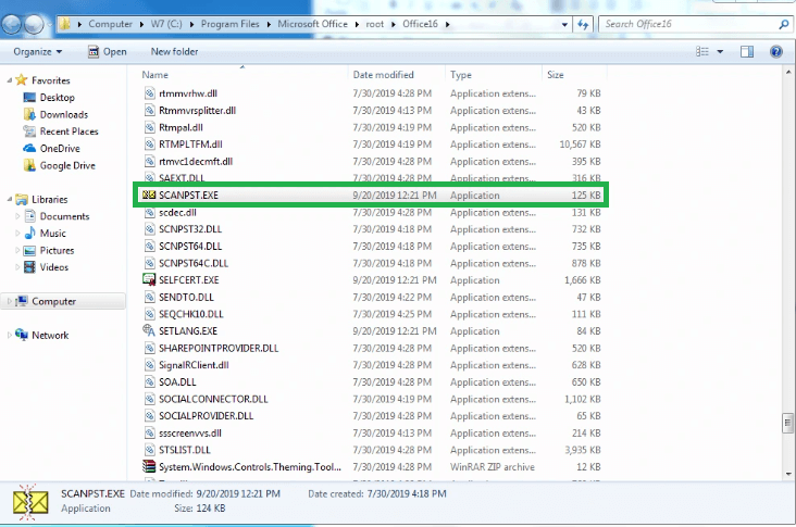 See that the folder containing Outlook is opened
