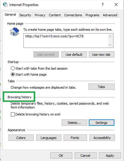 Find the Browsing history option