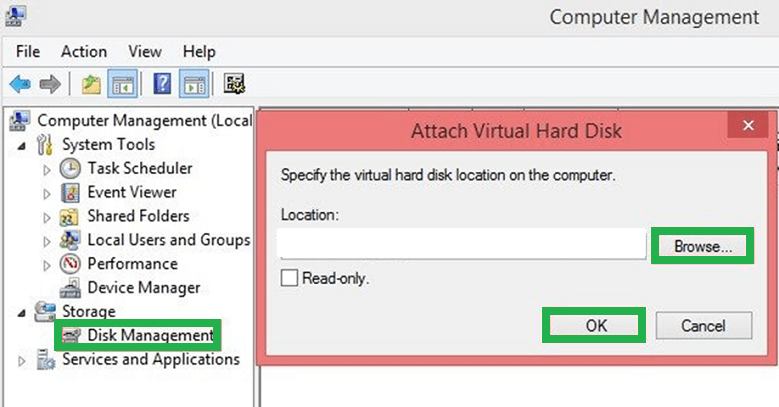 Browse button and navigate the VHD/VHDX file