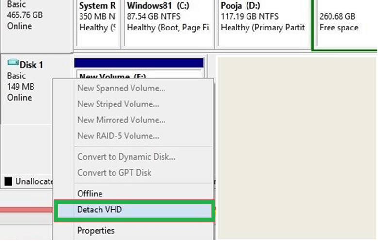 Click Detach VHD