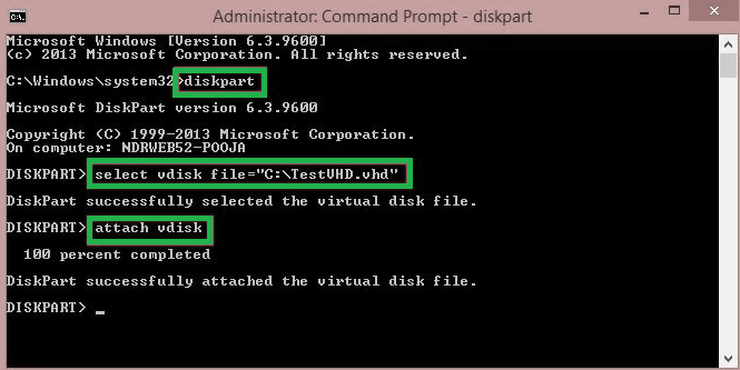 Type attach vdisk in the cmd