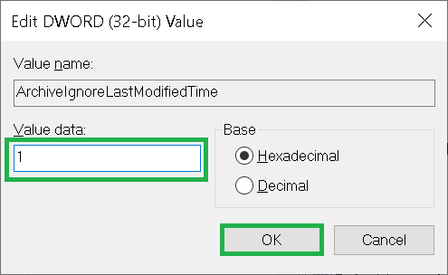 Value Data box set the value to 1