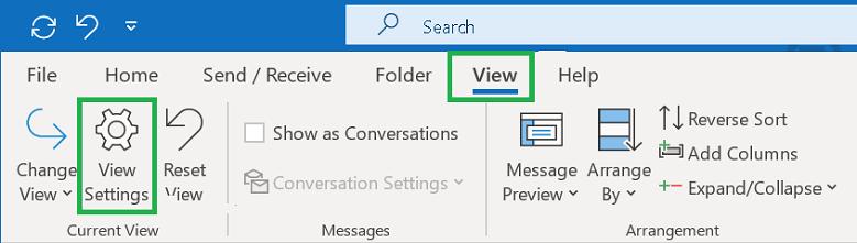 Go to View then select View Settings