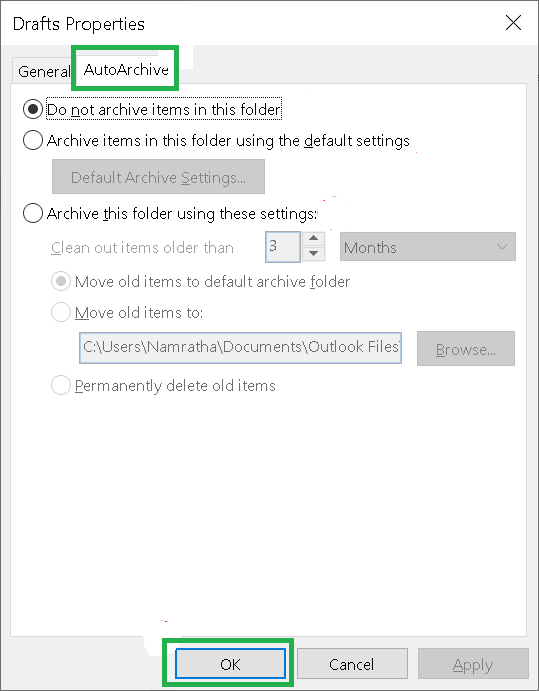 Click OK to complete the settings of folders