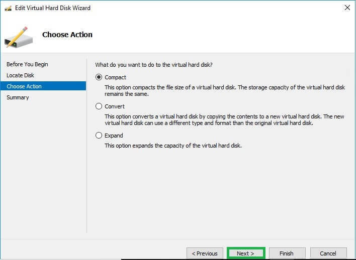 Choose Action option, select Compact 