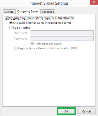 Check the box against My Outgoing server (SMTP) requires authentication