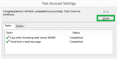 Test account settings process will start and show the message as Completed