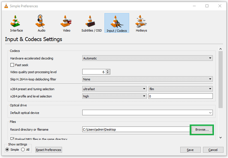 Scroll down to the Record directory or file name
